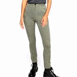 NEW Free People 8 High Waist Plaid Bareback Pant Stretch Skinny Jean Crop Green